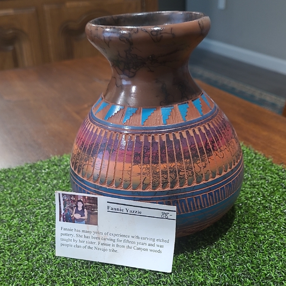 Fannie Yazzie Artistic Brown and Blue Vase